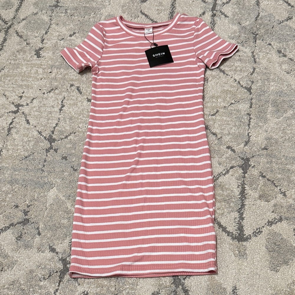 SHEIN pink and White Striped Midi Dress